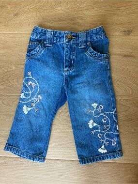 Y2K Green Dog Embroidered Blue Denim Jeans 12m